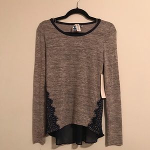 🏔Society Girl, long sleeve top, grey w sheer back